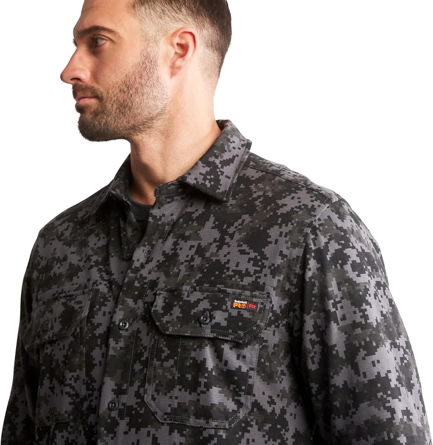 Timberland PRO FR Cotton Core Button Front Shirt(Black Digital Print)