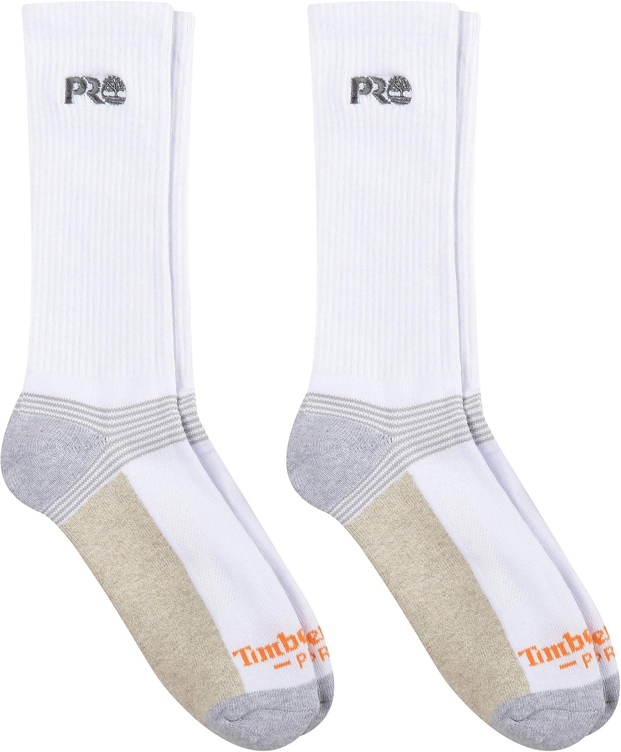 Timberland PRO Men’s 2-pack Ribbed Logo Crew Socks(White)