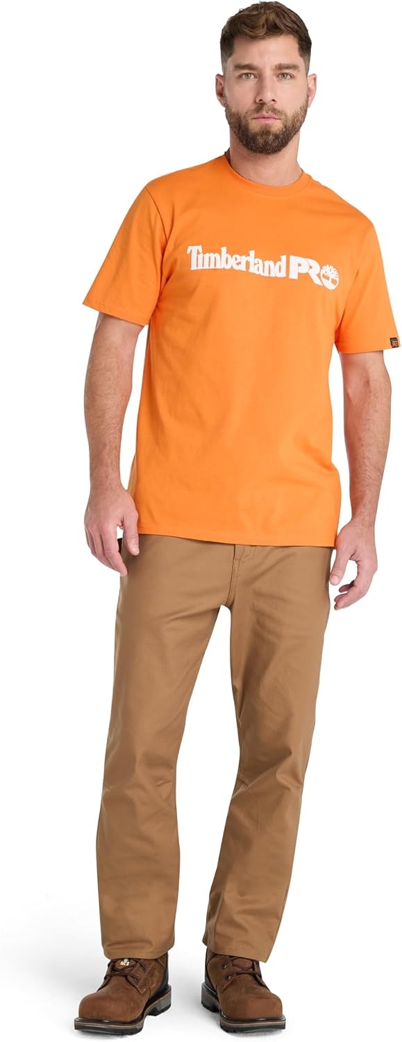 Timberland PRO Unisex-Adult Core Linear Logo Timberland PRO Men’s Core Short-Sleeve T-Shirt, Black Iris Heather, 3X-Large(Pro Orange)