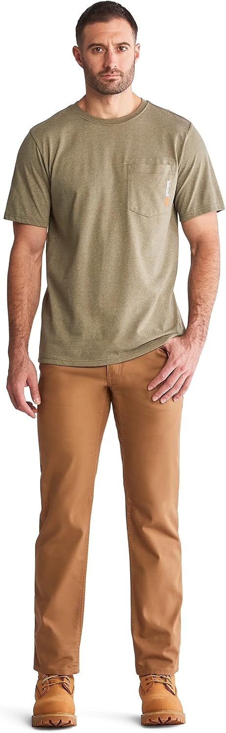 Timberland PRO Men’s Base Plate Blended Short-Sleeve T-Shirt(Burnt Olive Heather)