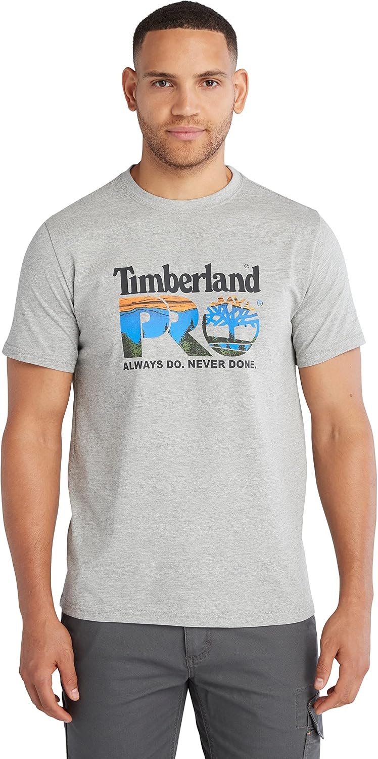 Timberland PRO Men’s Core Chest Logo Short-Sleeve T-Shirt(Medium Grey Heather)
