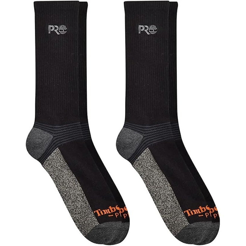 Timberland PRO Men’s 2-pack Ribbed Logo Crew Socks(Black)