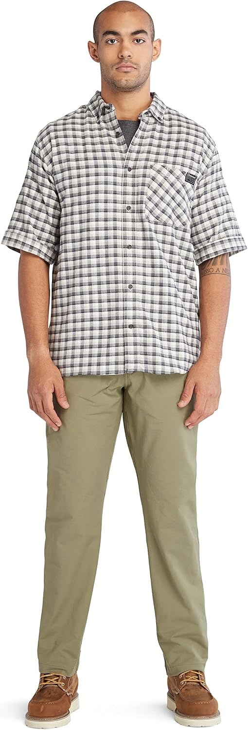 Timberland PRO Men’s Woodfort Short-Sleeve Lightweight Flannel Flex Shirt(Paloma Yd)