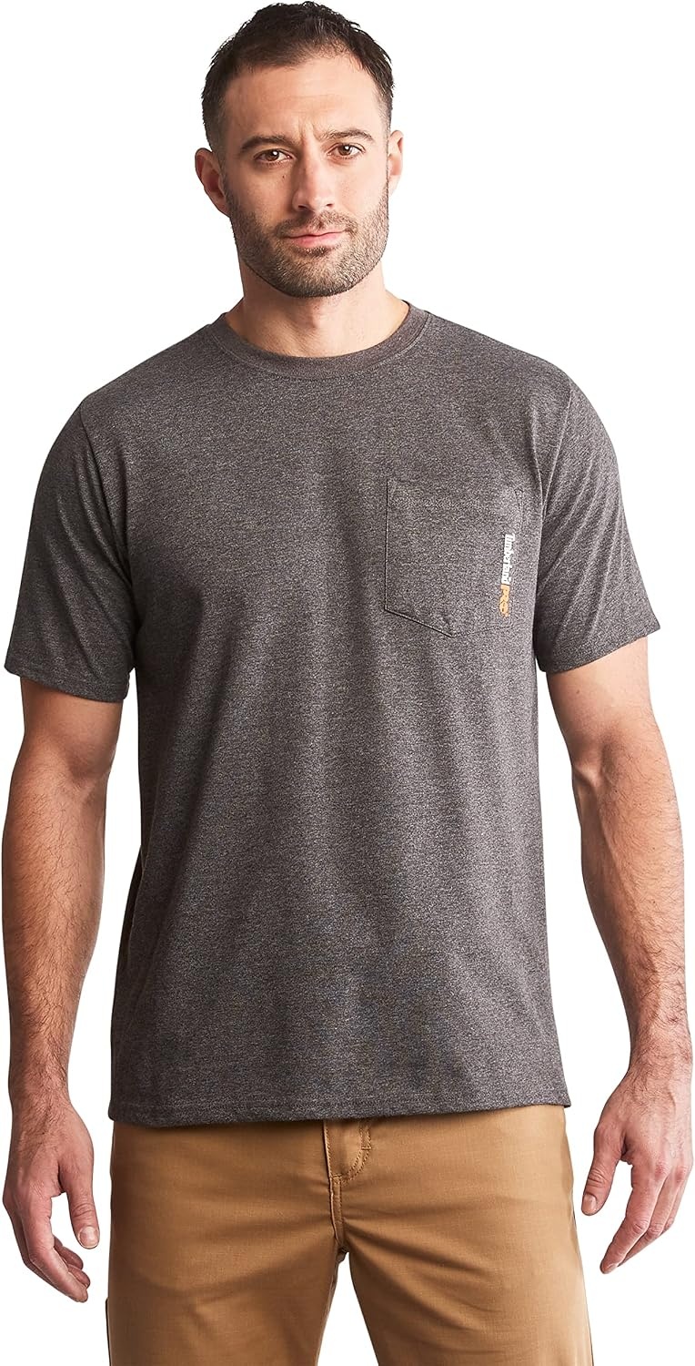 Timberland PRO Men’s Base Plate Blended Short-Sleeve T-Shirt(Dark Charcoal Heather)