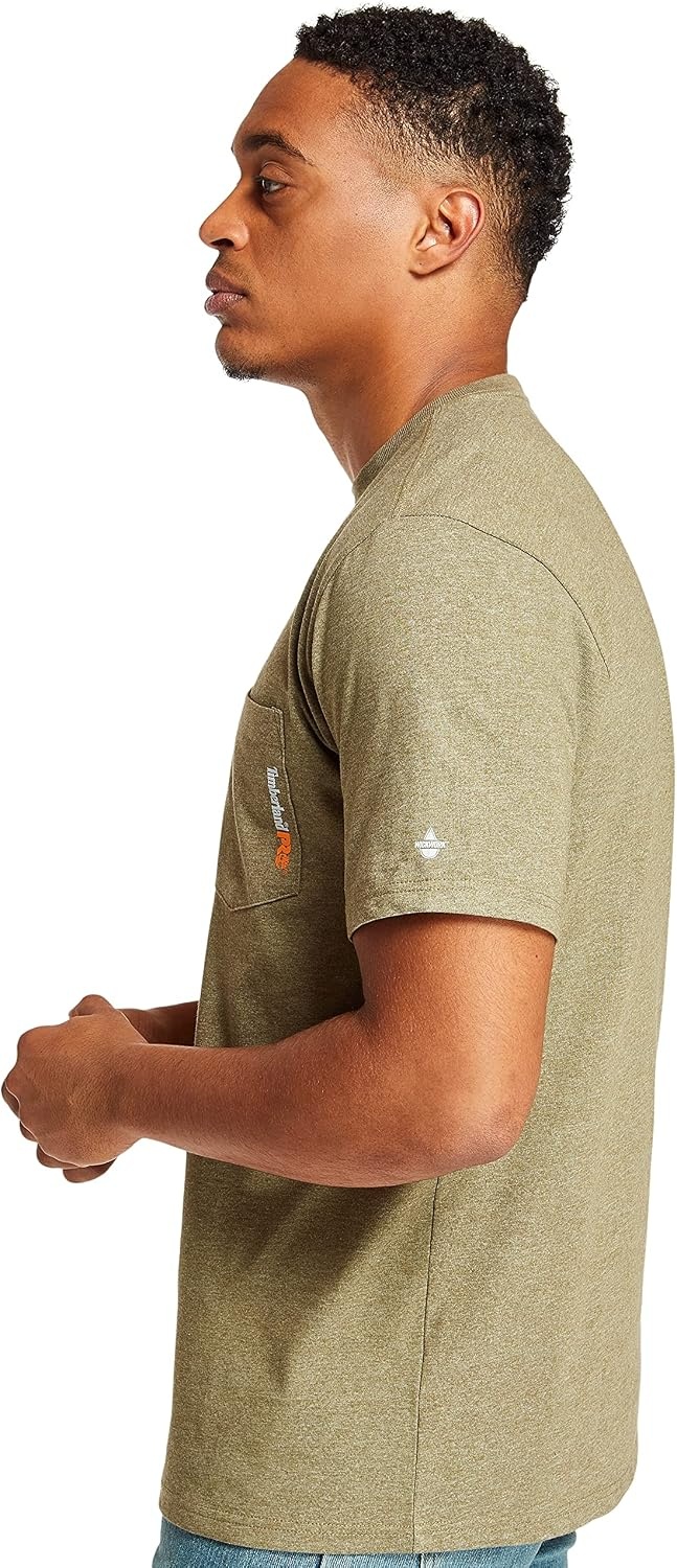 Timberland PRO Men’s Base Plate Blended Short-Sleeve T-Shirt(Burnt Olive Hea)