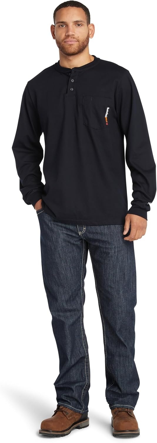 Timberland PRO FR Cotton Core Long Sleeve Henley with Pocket(Navy)