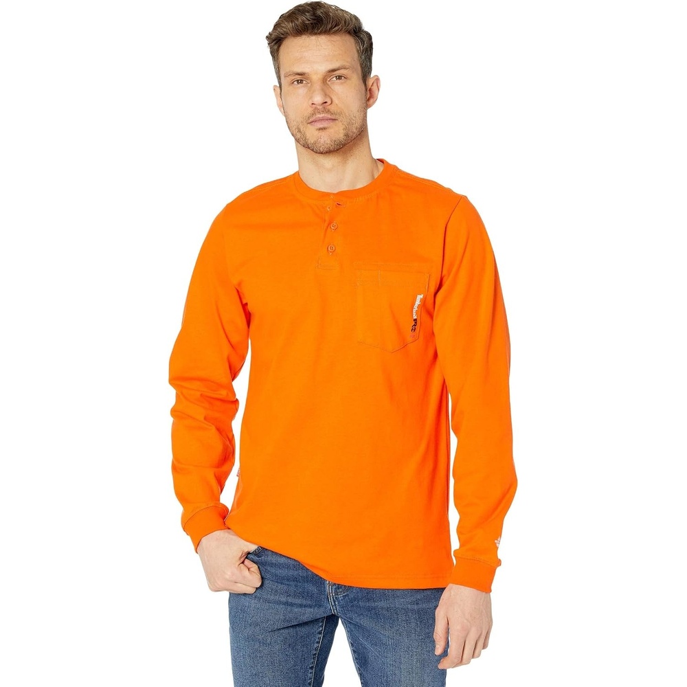 Timberland Men’s Cotton Core Flame-Resistant Long-Sleeve Henley(Blaze Orange)