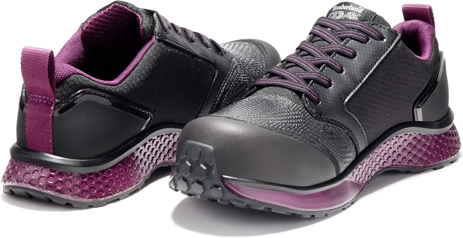 Timberland PRO Women’s Reaxion Composite Safety Toe Industrial Athletic Work Shoe, Black/Purple-2024 NEW, 8