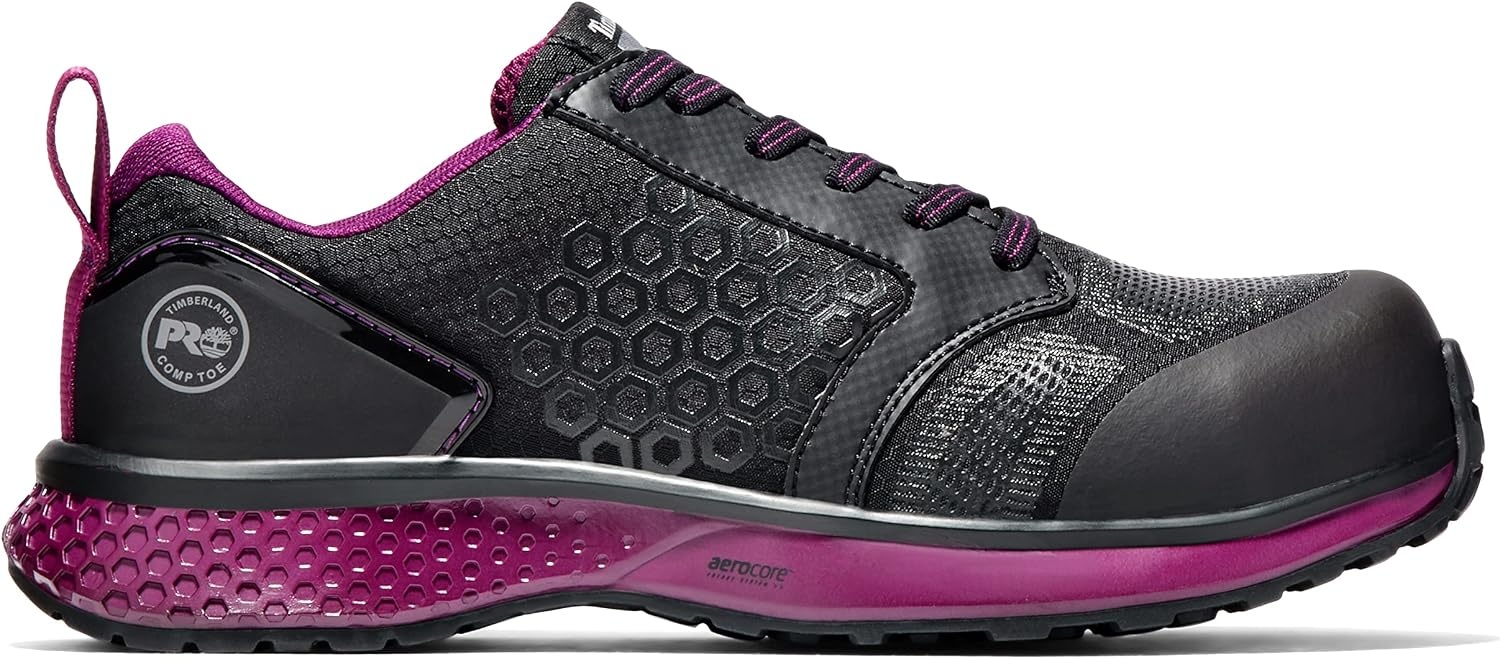 Timberland PRO Women’s Reaxion Composite Safety Toe Industrial Athletic Work Shoe, Black/Purple-2024 NEW, 8