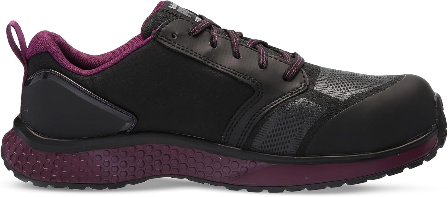 Timberland PRO Women’s Reaxion Composite Safety Toe Industrial Athletic Work Shoe, Black/Purple-2024 NEW, 7.5