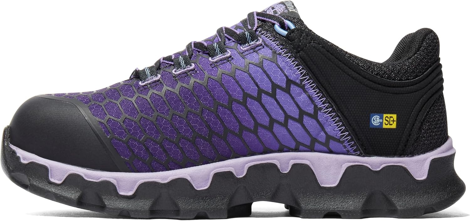 Timberland PRO Women’s Powertrain Sport Alloy Safety Toe Static Dissipative Industrial Athletic Work Shoe, Black/Purple-2024 NEW, 8M