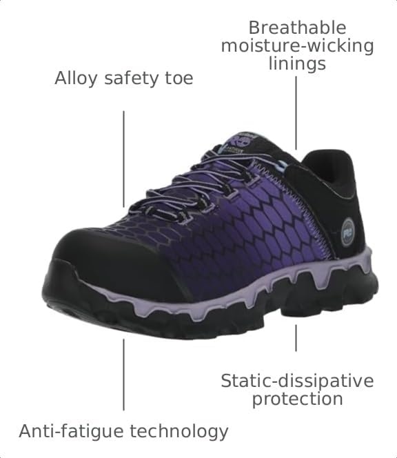 Timberland PRO Women’s Powertrain Sport Alloy Safety Toe Static Dissipative Industrial Athletic Work Shoe, Black/Purple-2024 NEW, 8M