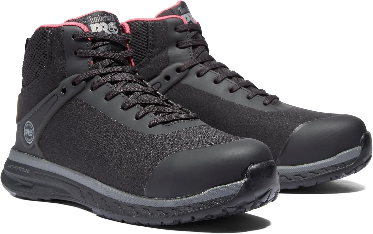 Timberland PRO Women’s Drivetrain Mid Composite Safety Toe Static Dissipative Industrial Athletic Work Shoe(Black/Pink-2024 New)