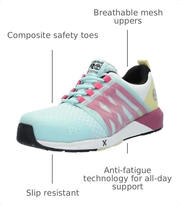Timberland PRO Men’s Radius Composite Safety Toe Athletic Industrial Work Shoe(Sea/Pink/Yellow 1)
