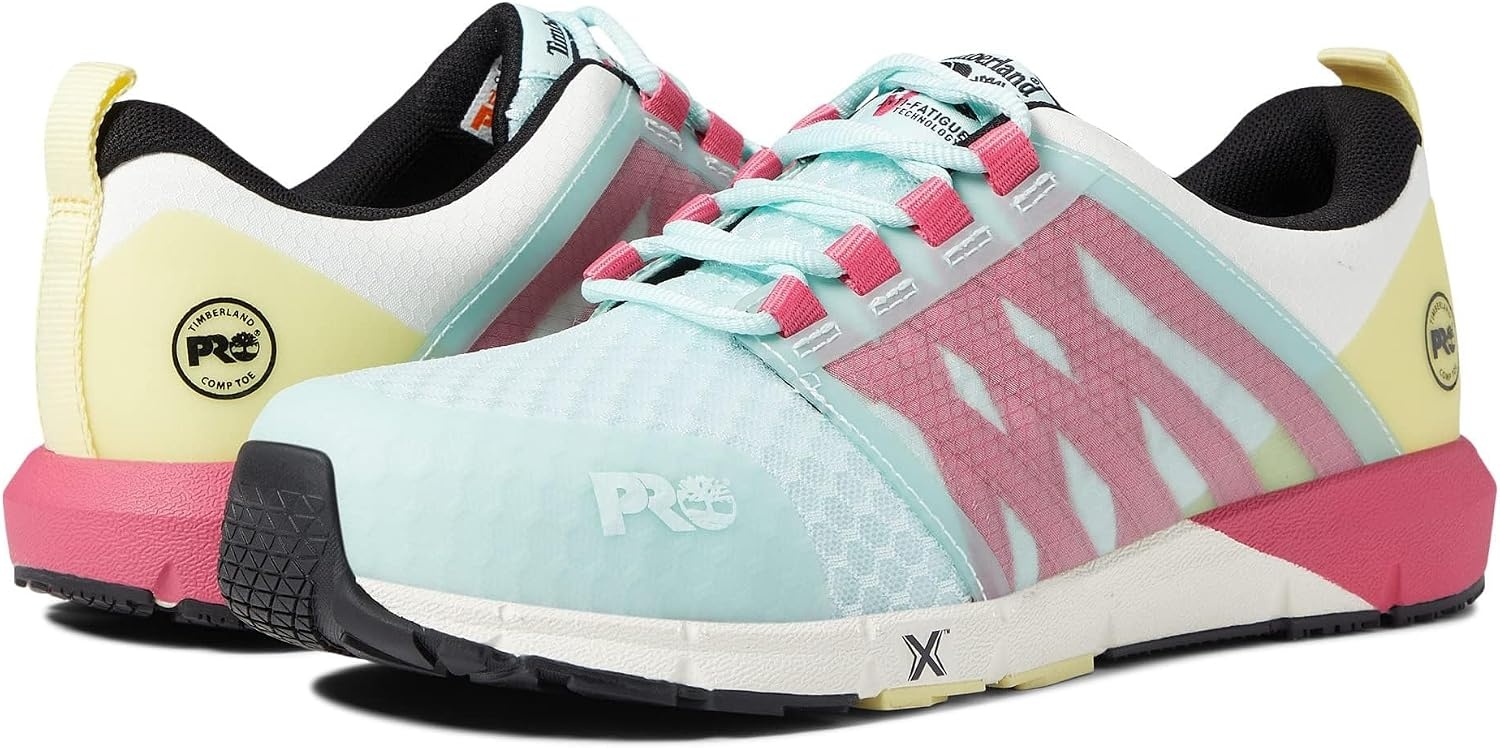 Timberland PRO Men’s Radius Composite Safety Toe Athletic Industrial Work Shoe(Sea/Pink/Yellow 1)