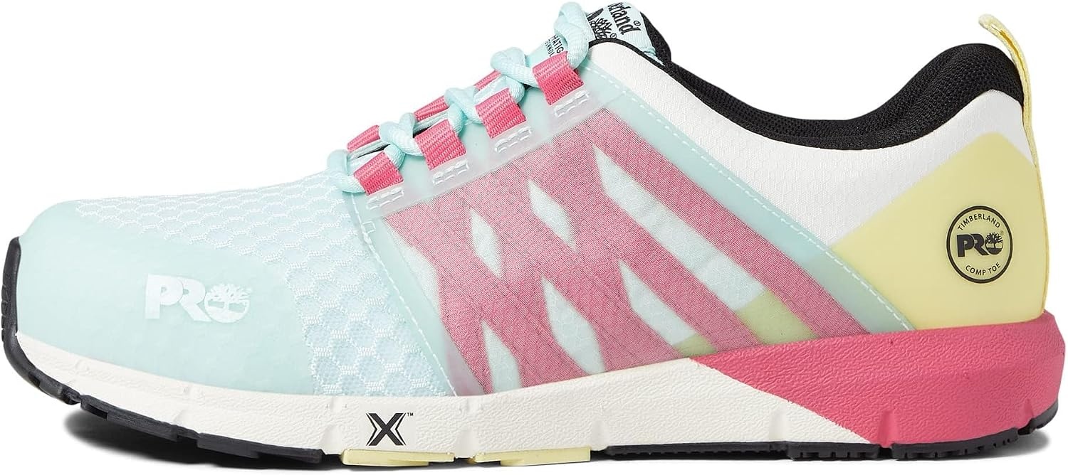 Timberland PRO Men’s Radius Composite Safety Toe Athletic Industrial Work Shoe(Sea/Pink/Yellow 1)