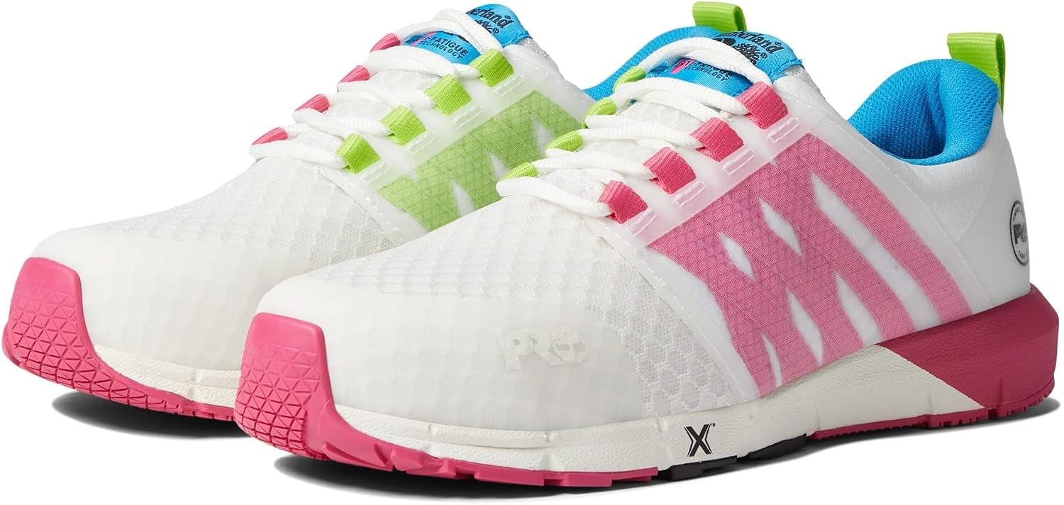 Timberland PRO Men’s Radius Composite Safety Toe Athletic Industrial Work Shoe(White/Pink/Green 1)