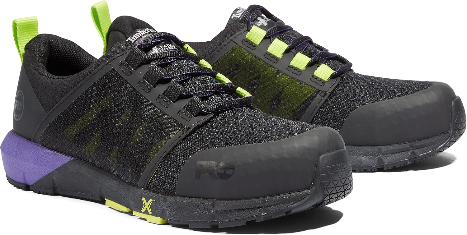 Timberland PRO Men’s Radius Composite Safety Toe Athletic Industrial Work Shoe(Black/Hi-viz/Purple-2024 New)