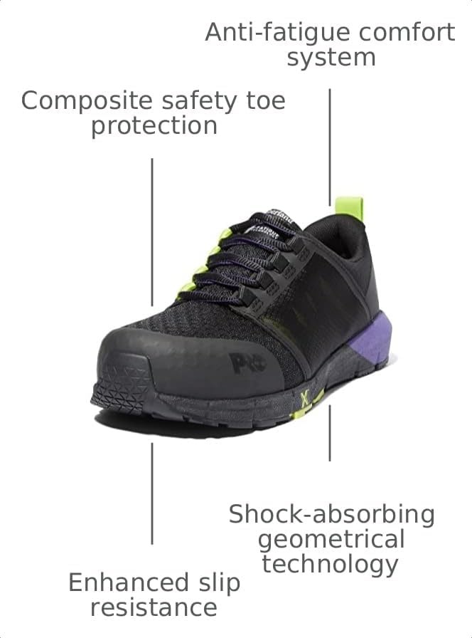 Timberland PRO Men’s Radius Composite Safety Toe Athletic Industrial Work Shoe(Black/Hi-viz/Purple-2024 New)