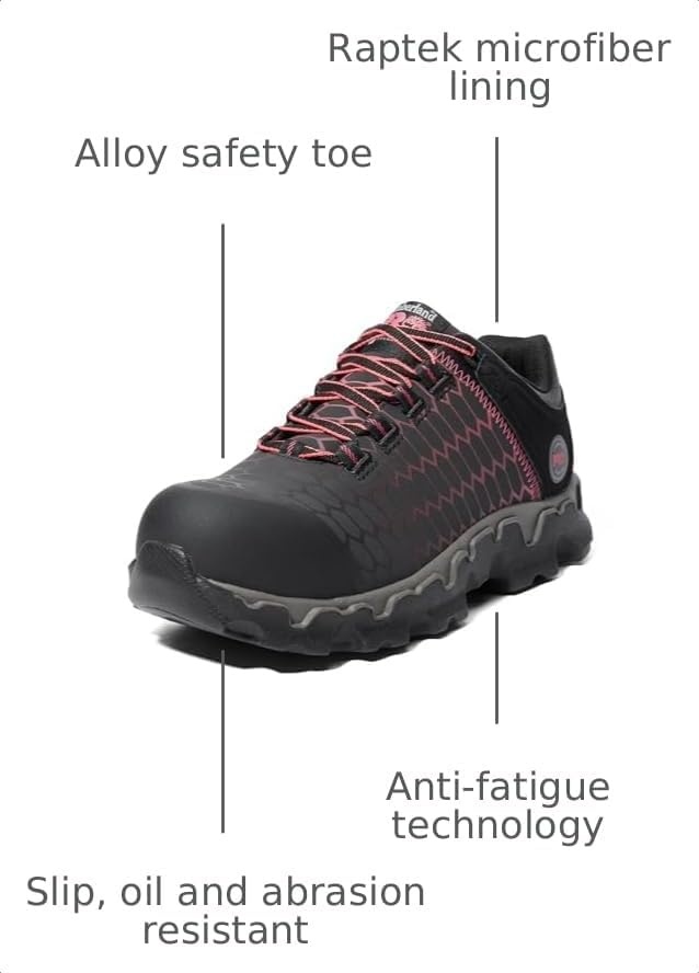 Timberland PRO Women’s Powertrain Sport Alloy Toe SD+ Industrial & Construction Shoe(Black/Pink-2024 New)